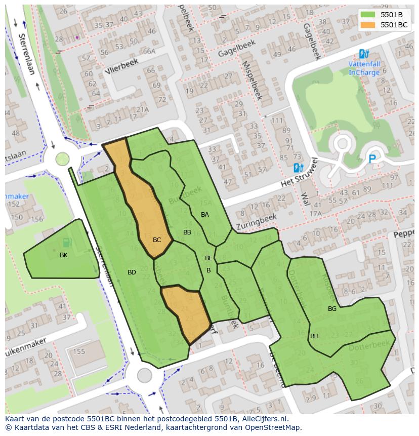 Afbeelding van het postcodegebied 5501 BC op de kaart.