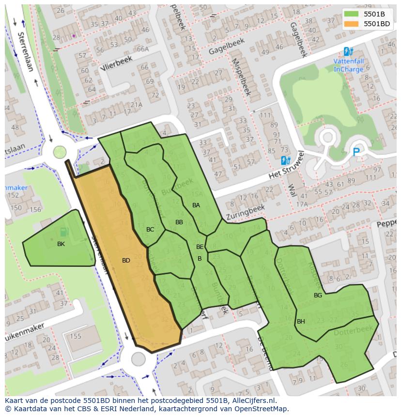 Afbeelding van het postcodegebied 5501 BD op de kaart.