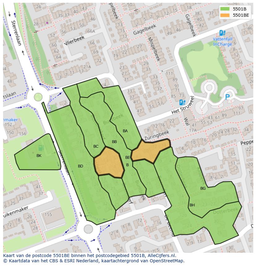 Afbeelding van het postcodegebied 5501 BE op de kaart.