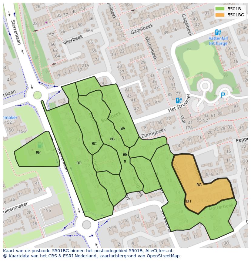 Afbeelding van het postcodegebied 5501 BG op de kaart.