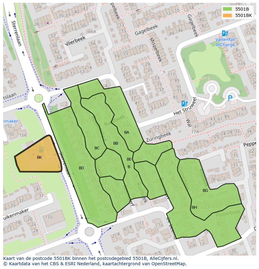 Afbeelding van het postcodegebied 5501 BK op de kaart.