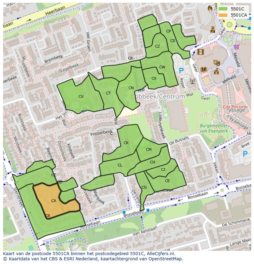 Afbeelding van het postcodegebied 5501 CA op de kaart.