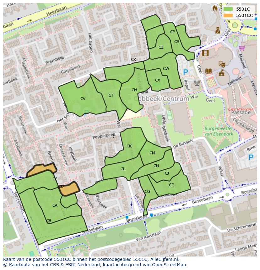 Afbeelding van het postcodegebied 5501 CC op de kaart.