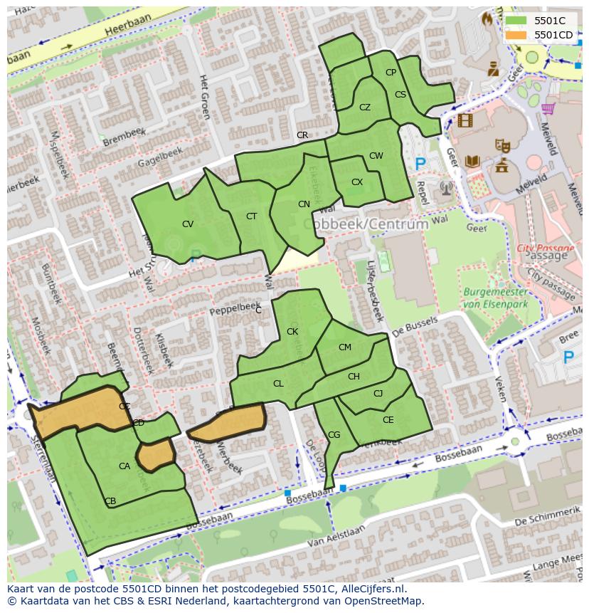 Afbeelding van het postcodegebied 5501 CD op de kaart.