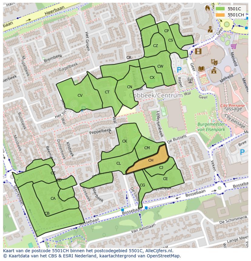 Afbeelding van het postcodegebied 5501 CH op de kaart.