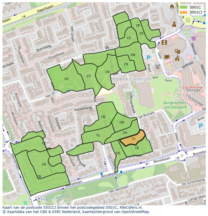 Afbeelding van het postcodegebied 5501 CJ op de kaart.