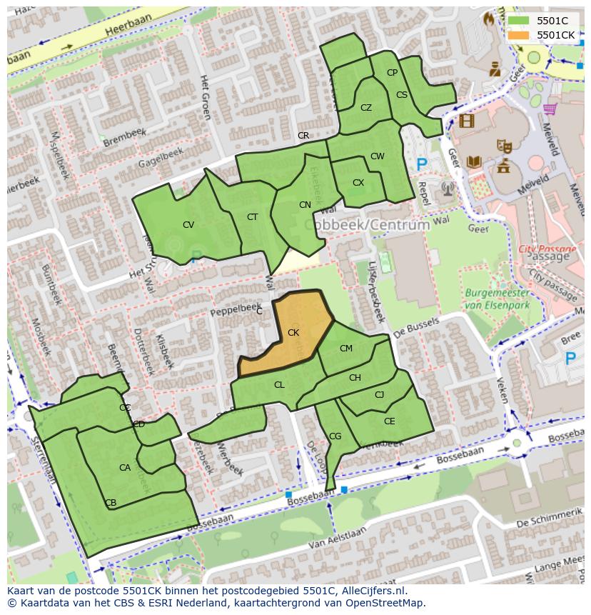 Afbeelding van het postcodegebied 5501 CK op de kaart.