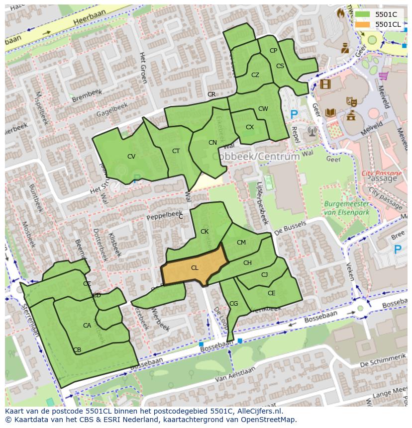 Afbeelding van het postcodegebied 5501 CL op de kaart.