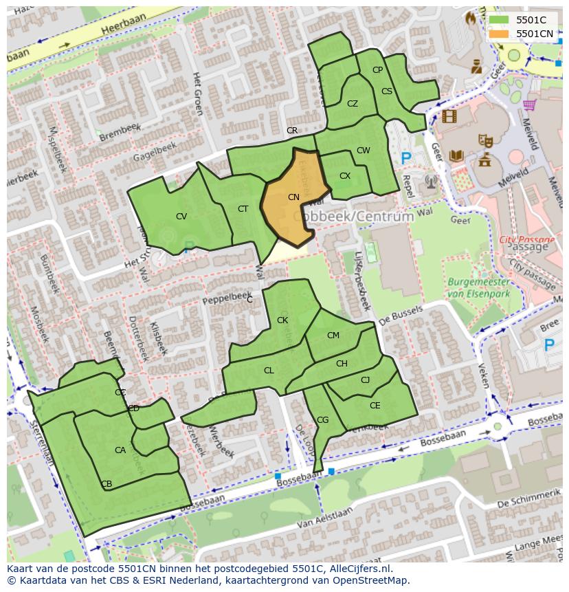 Afbeelding van het postcodegebied 5501 CN op de kaart.