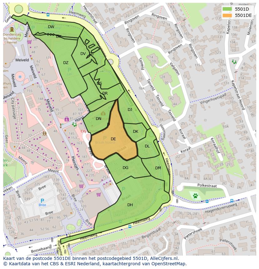 Afbeelding van het postcodegebied 5501 DE op de kaart.