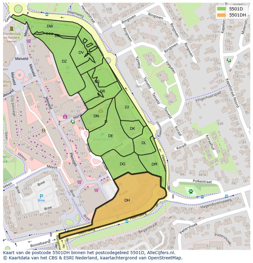 Afbeelding van het postcodegebied 5501 DH op de kaart.