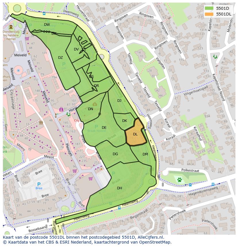Afbeelding van het postcodegebied 5501 DL op de kaart.