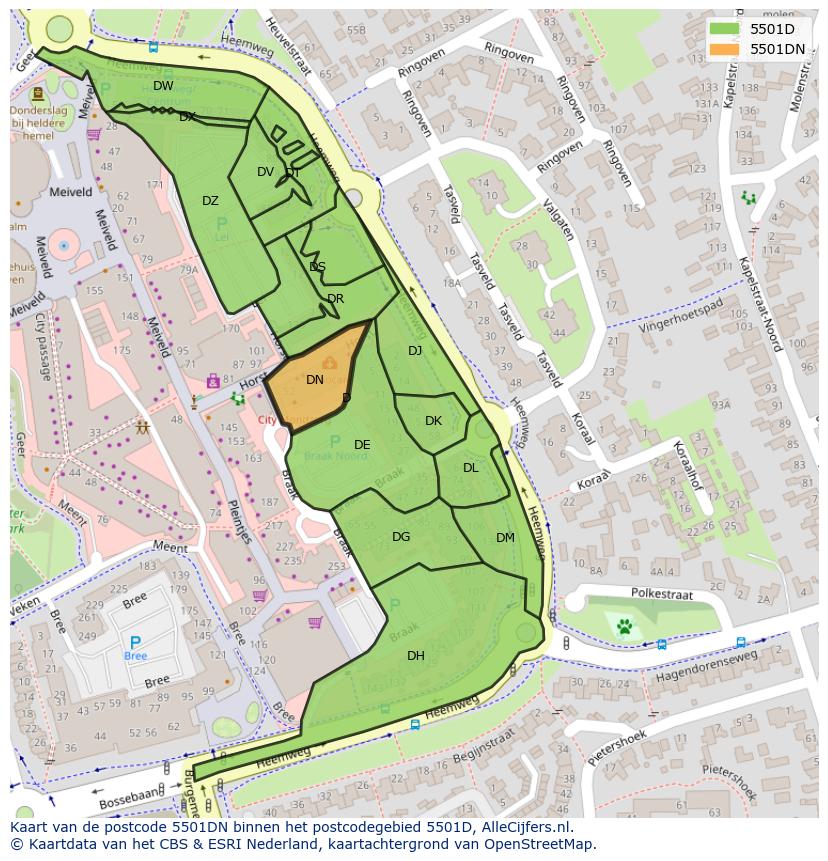 Afbeelding van het postcodegebied 5501 DN op de kaart.