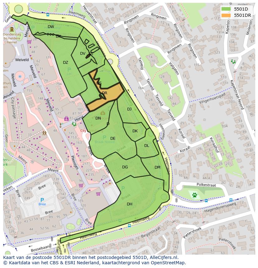 Afbeelding van het postcodegebied 5501 DR op de kaart.