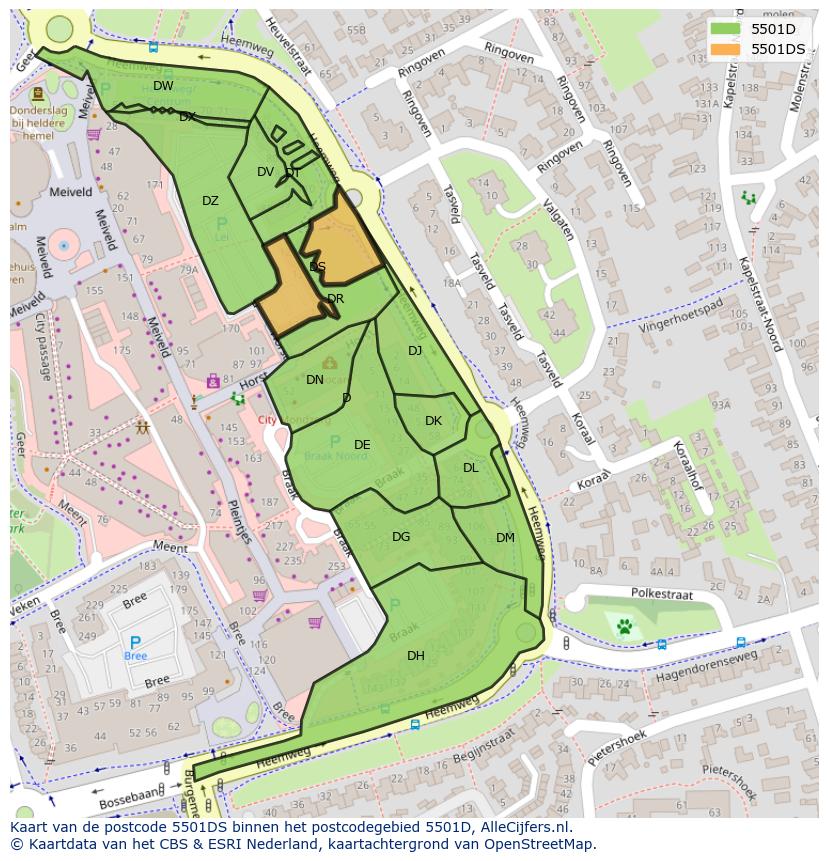 Afbeelding van het postcodegebied 5501 DS op de kaart.