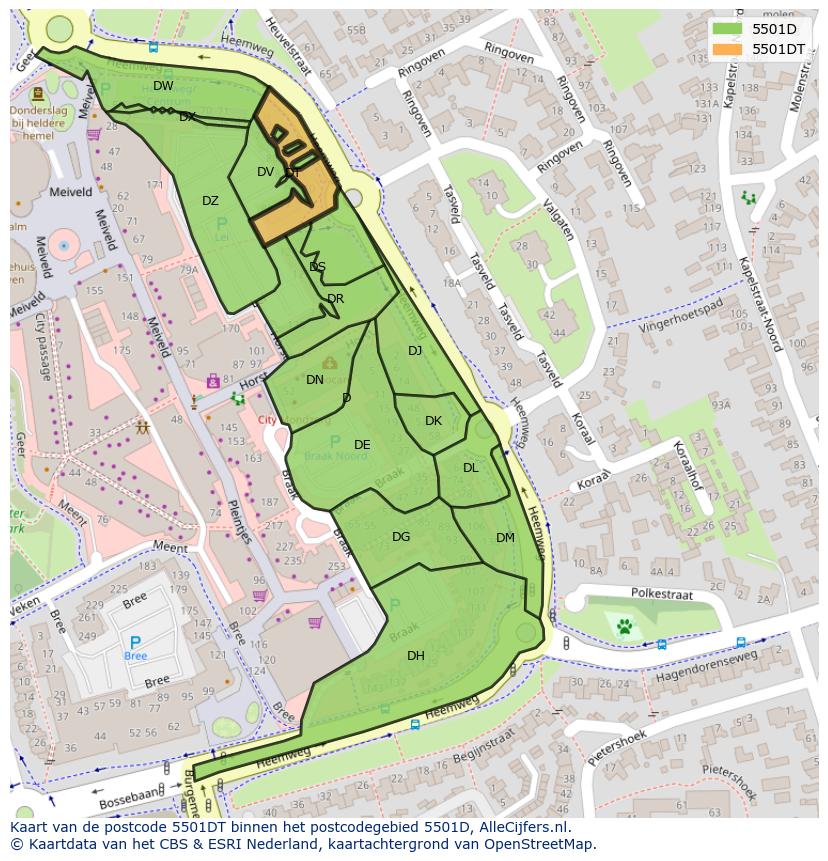 Afbeelding van het postcodegebied 5501 DT op de kaart.