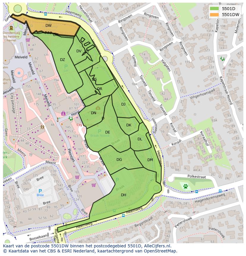 Afbeelding van het postcodegebied 5501 DW op de kaart.