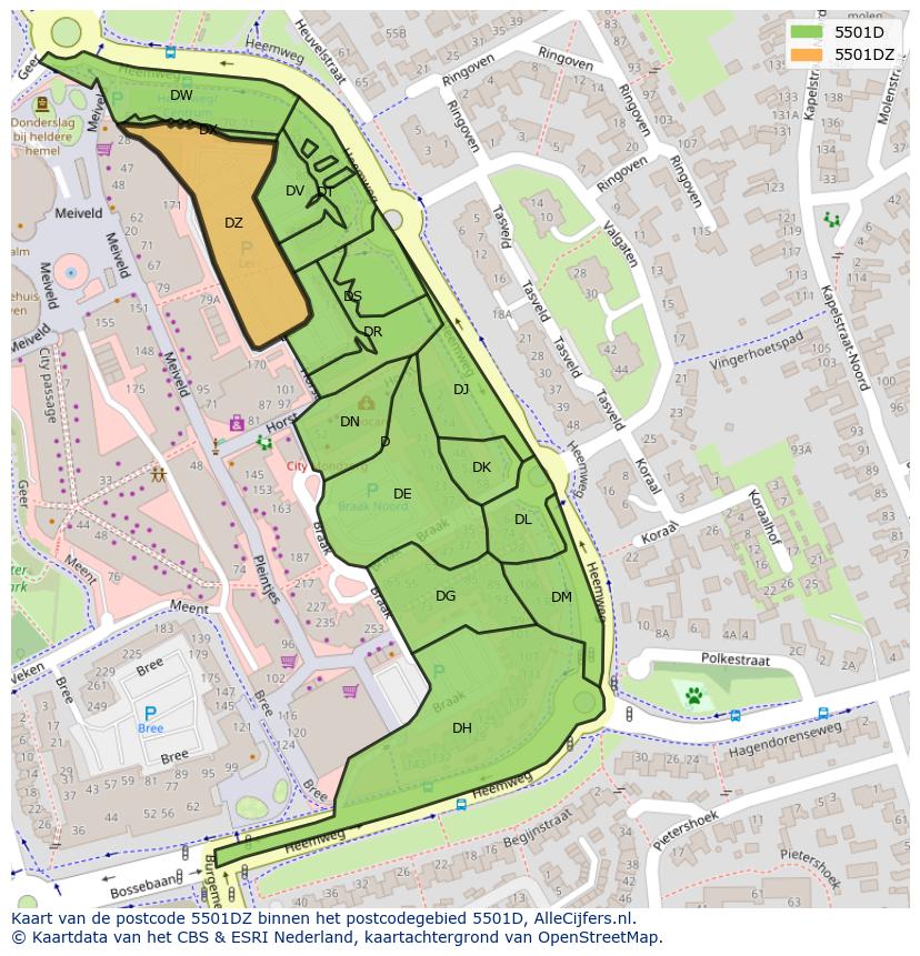 Afbeelding van het postcodegebied 5501 DZ op de kaart.