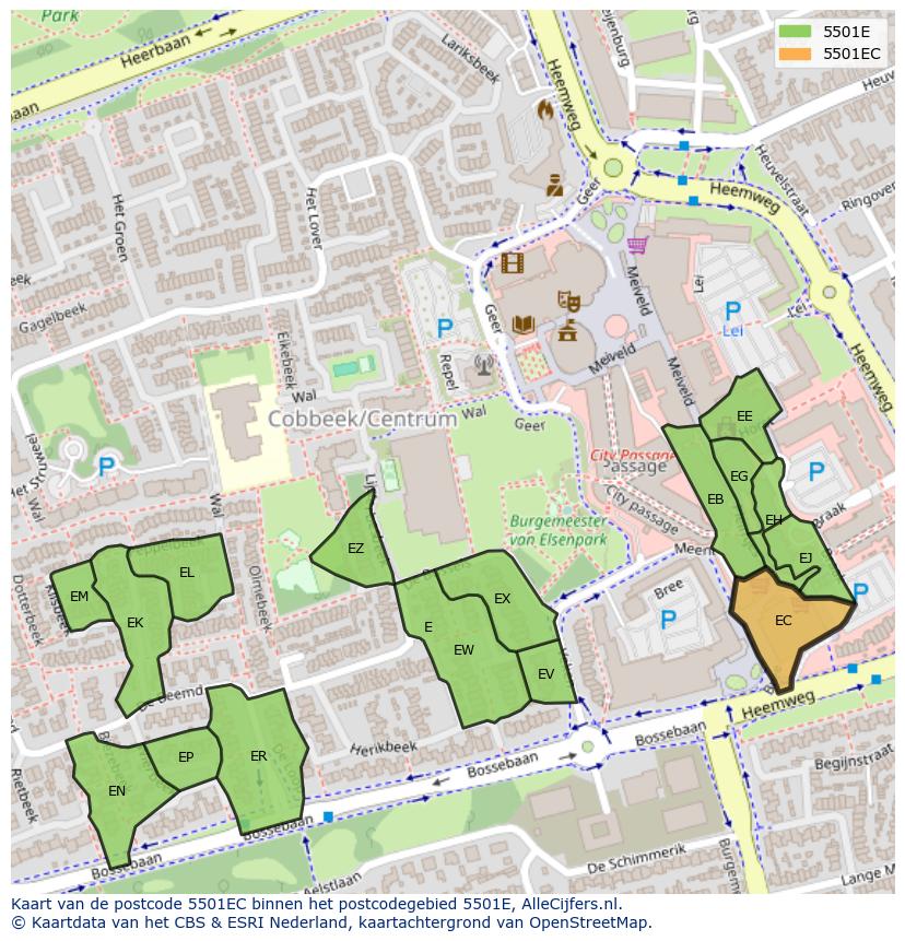 Afbeelding van het postcodegebied 5501 EC op de kaart.