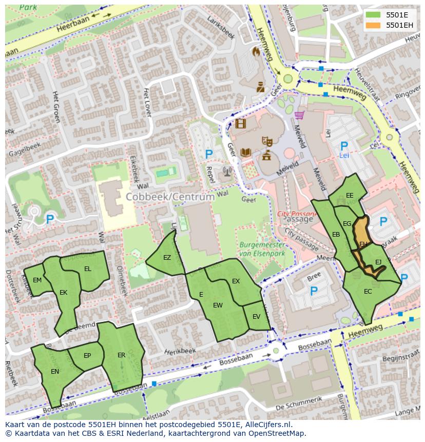 Afbeelding van het postcodegebied 5501 EH op de kaart.