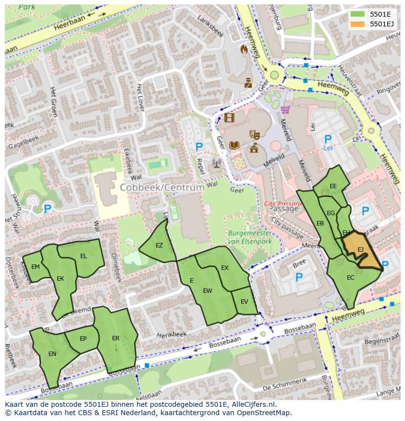Afbeelding van het postcodegebied 5501 EJ op de kaart.