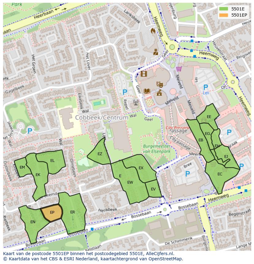 Afbeelding van het postcodegebied 5501 EP op de kaart.