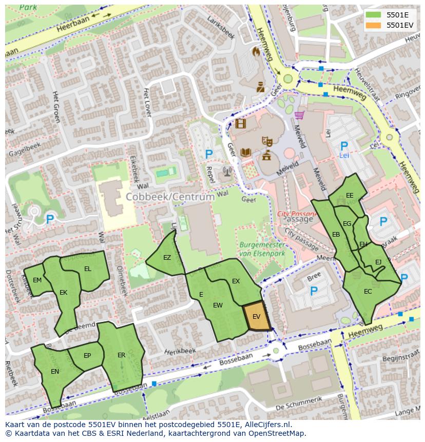 Afbeelding van het postcodegebied 5501 EV op de kaart.