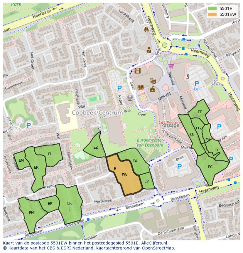 Afbeelding van het postcodegebied 5501 EW op de kaart.