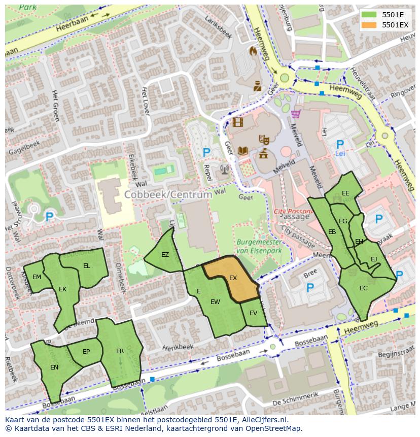 Afbeelding van het postcodegebied 5501 EX op de kaart.