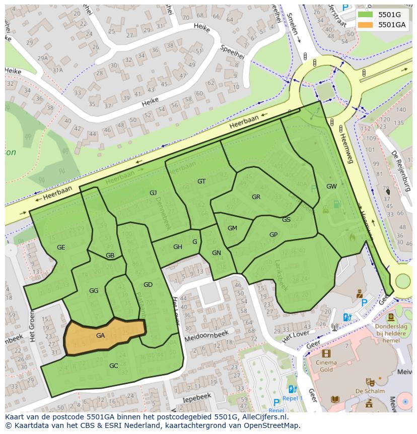 Afbeelding van het postcodegebied 5501 GA op de kaart.