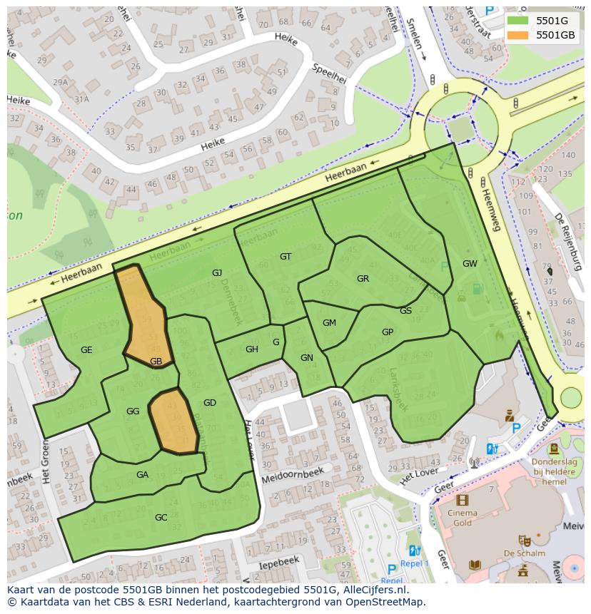 Afbeelding van het postcodegebied 5501 GB op de kaart.