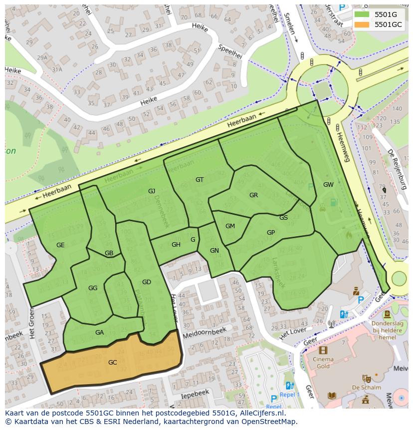 Afbeelding van het postcodegebied 5501 GC op de kaart.
