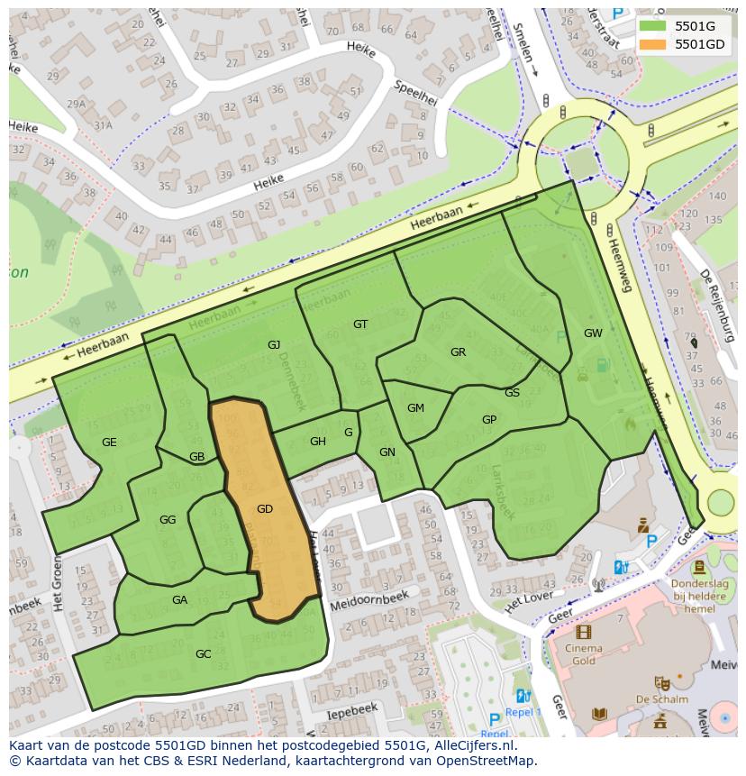 Afbeelding van het postcodegebied 5501 GD op de kaart.