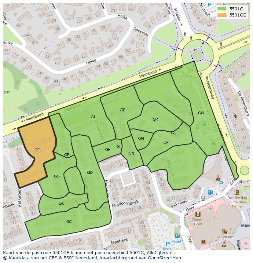 Afbeelding van het postcodegebied 5501 GE op de kaart.