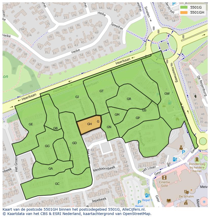 Afbeelding van het postcodegebied 5501 GH op de kaart.