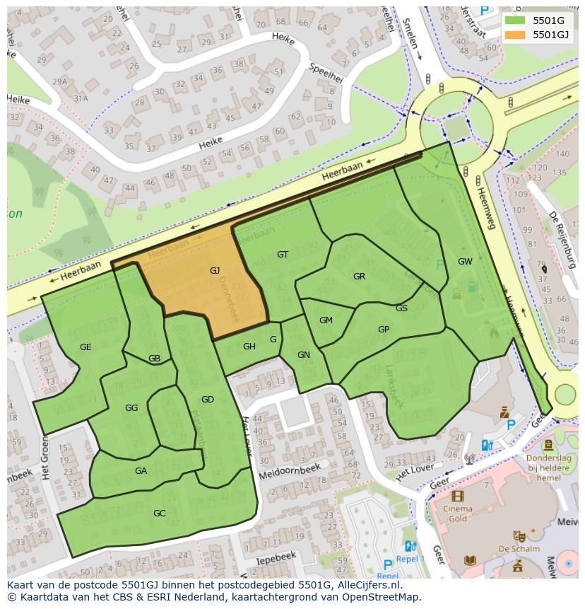 Afbeelding van het postcodegebied 5501 GJ op de kaart.