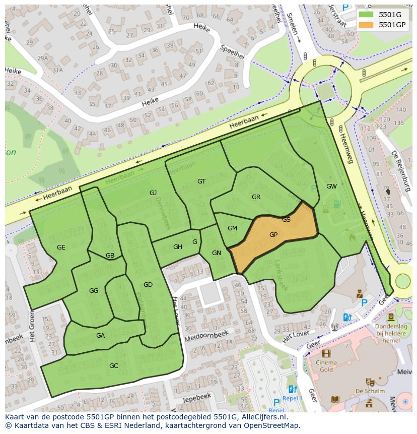 Afbeelding van het postcodegebied 5501 GP op de kaart.