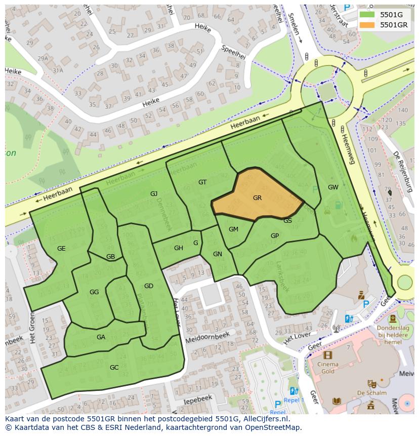 Afbeelding van het postcodegebied 5501 GR op de kaart.