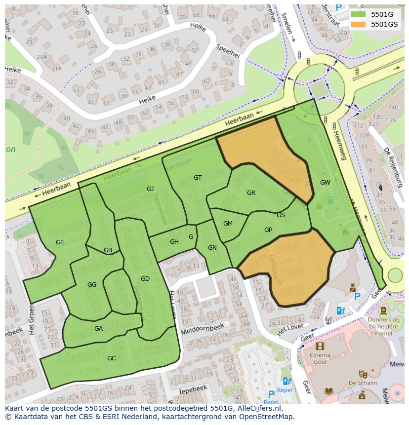 Afbeelding van het postcodegebied 5501 GS op de kaart.