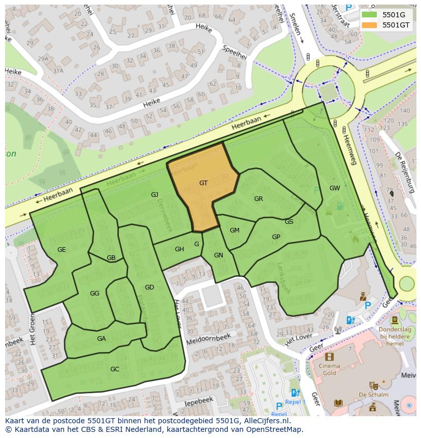 Afbeelding van het postcodegebied 5501 GT op de kaart.
