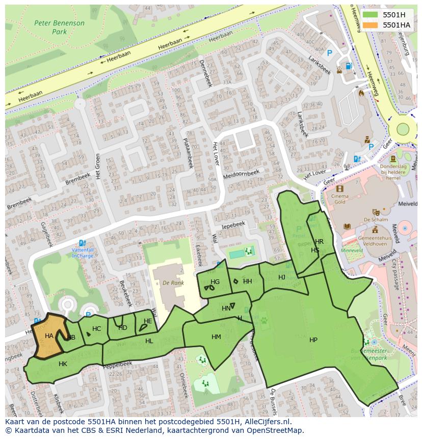 Afbeelding van het postcodegebied 5501 HA op de kaart.