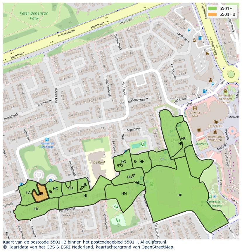 Afbeelding van het postcodegebied 5501 HB op de kaart.