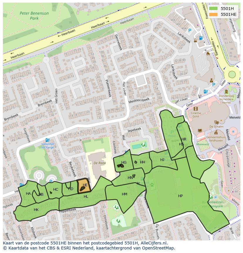 Afbeelding van het postcodegebied 5501 HE op de kaart.