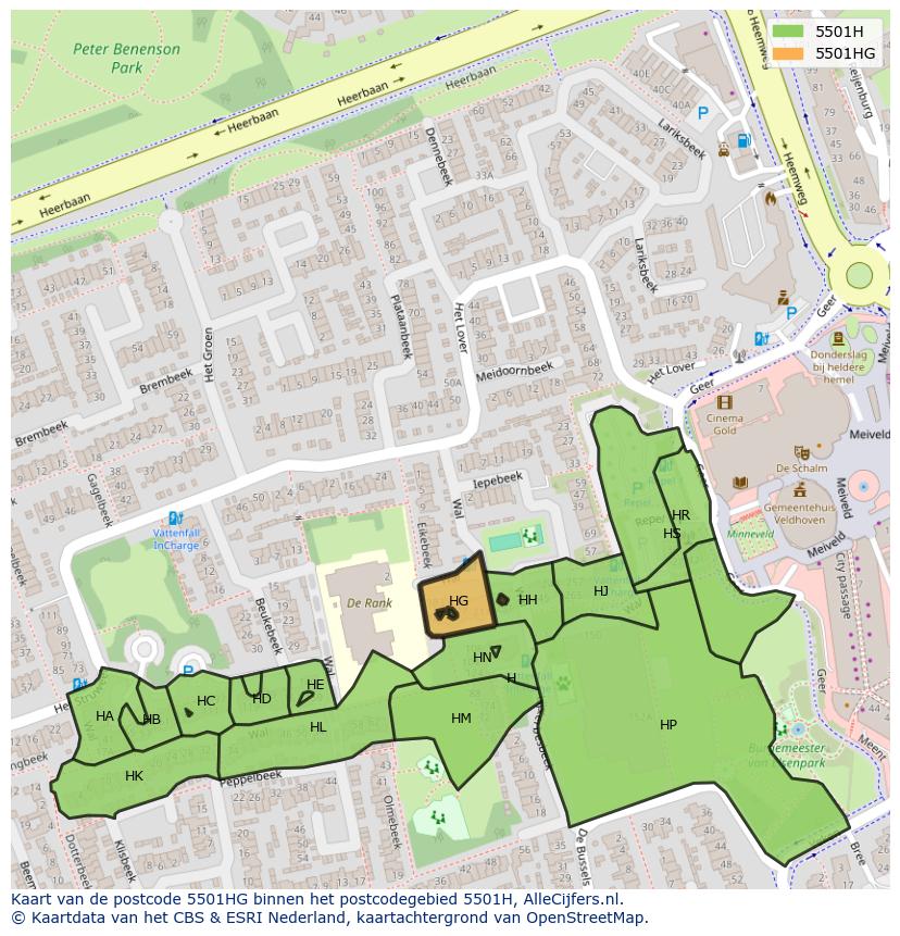 Afbeelding van het postcodegebied 5501 HG op de kaart.