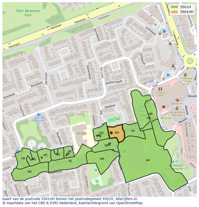 Afbeelding van het postcodegebied 5501 HH op de kaart.