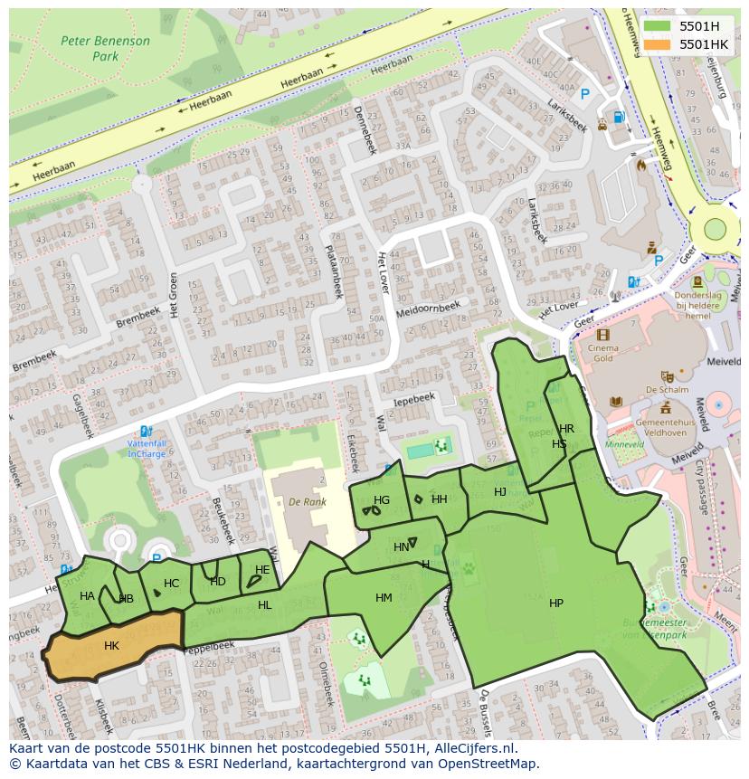 Afbeelding van het postcodegebied 5501 HK op de kaart.