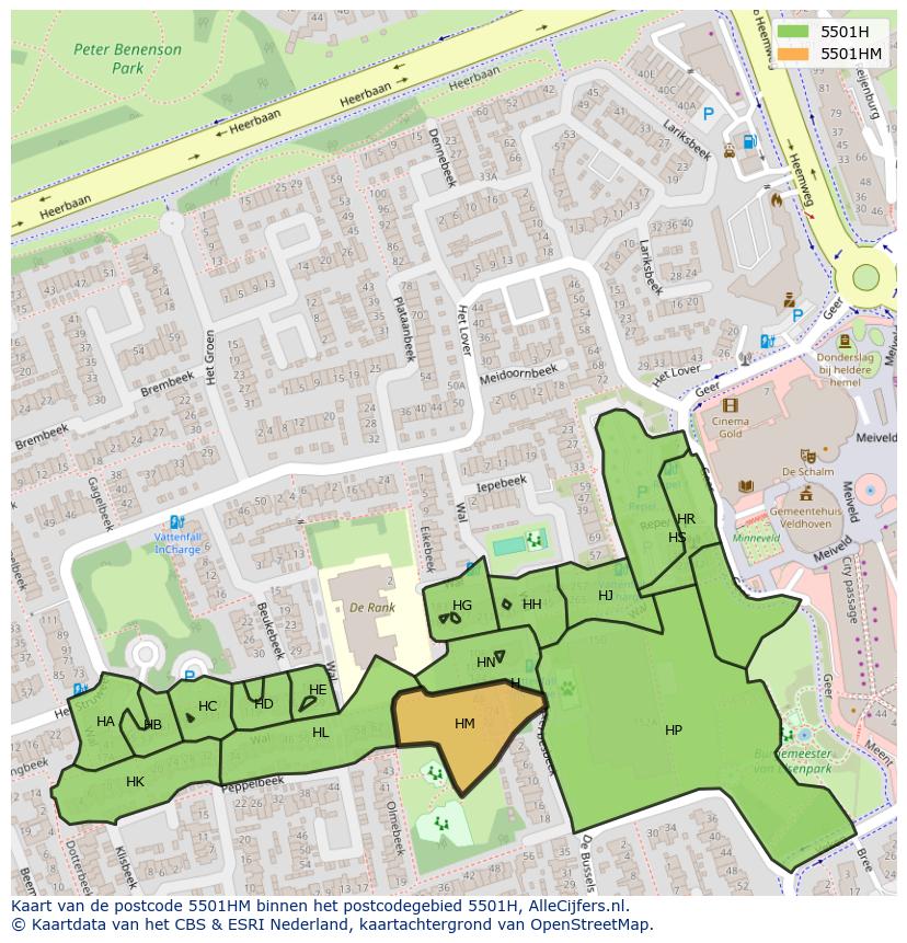 Afbeelding van het postcodegebied 5501 HM op de kaart.