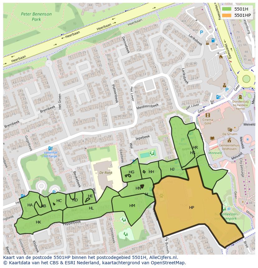Afbeelding van het postcodegebied 5501 HP op de kaart.