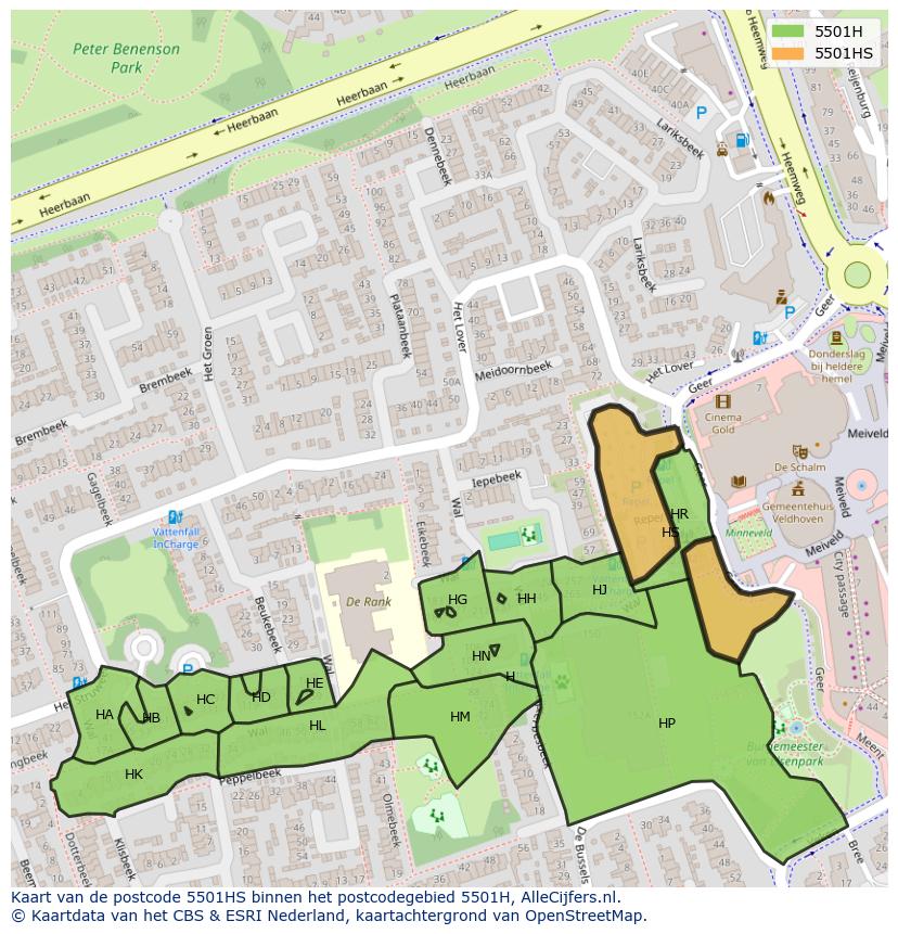 Afbeelding van het postcodegebied 5501 HS op de kaart.