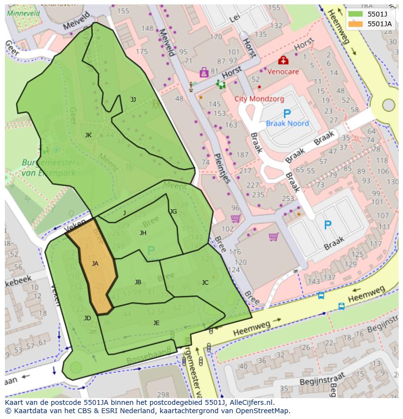 Afbeelding van het postcodegebied 5501 JA op de kaart.